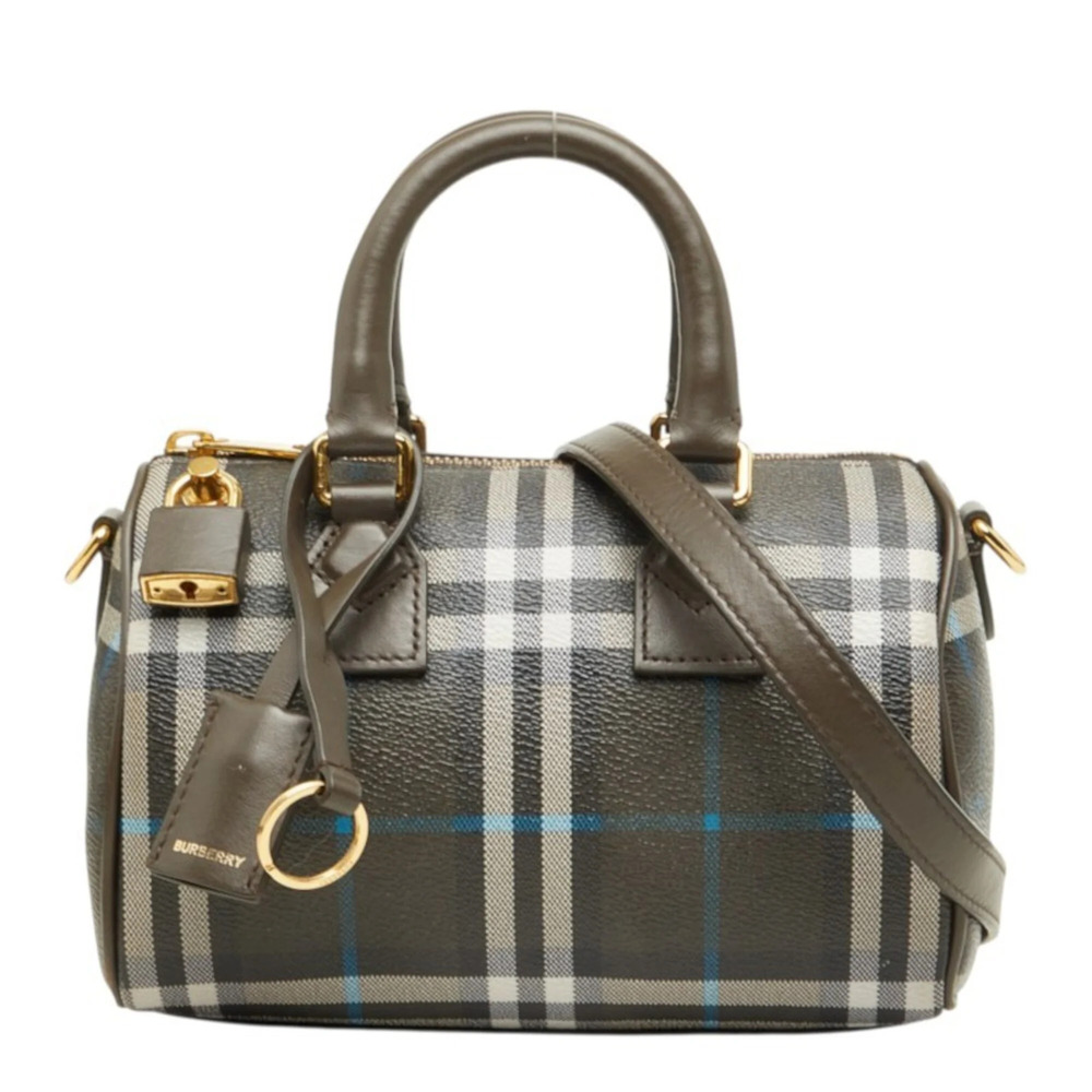 Burberry Check Mini Bowling Bag, Handbag/Shoulder 2-Way, Khaki, Blue, White L...